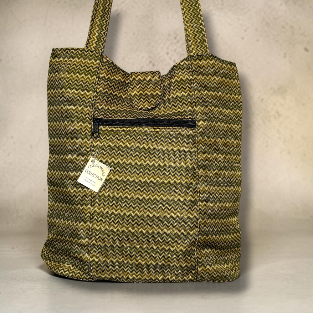 Calypso Studios Chevron Bag Collection Handmade Cotton Tote Olive Green Zigzag